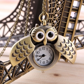 Montre collier hibou bronze