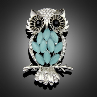 Broche hibou 3 bleue