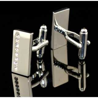 Boutons de manchette rectangle argent 8 pierres "Santa Monica"