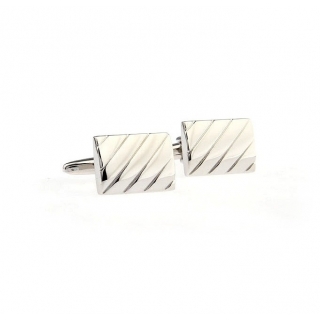 Boutons de manchette rectangle argent strié "Carmel"