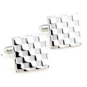 Boutons de manchette rectangle argent strié "Carmel"