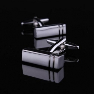 Boutons de manchette rectangle strié argent "Modesto"