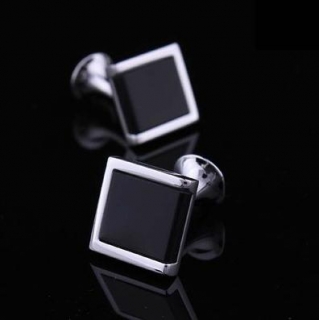 Boutons de manchette carré noir cadre 3/4 argent "Anaheim"