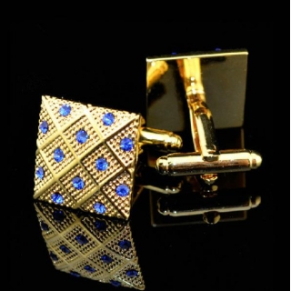 Boutons de manchette carré or strass bleu "Frank Sinatra"