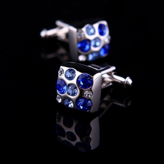 Boutons de manchette carré argent strass bleu "Laguna Beach"