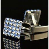 Boutons de manchette carré argent strass bleus "Beverly Hills"