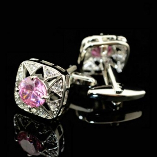 Boutons de manchette carré argent et strass pink "Mountain View"