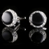 Boutons de manchette rond noir et strass monture argent "Santa Cruz"