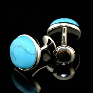 Boutons de manchette ronds pierre turquoise