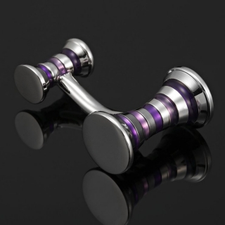 Boutons de manchette argent bandes violettes "Tam Tam"