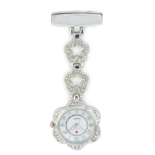 Montre infirmière fleur strass argent